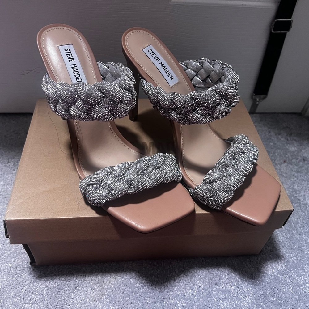Steve Madden Braided Strap Heels - Silver and Brown